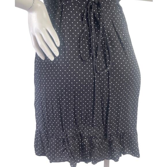 Who What Wear Womens V Neck Black White Polka Dot Ruffle Wrap Dress SS Size S - Picture 6 of 12